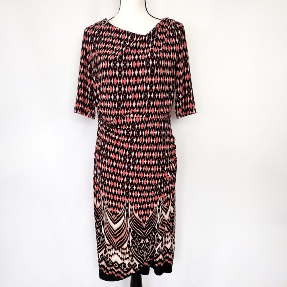 R & K Asymmetric Half Sleeve Tulip Hem Stretch Knit Midi Sheath Dress 16